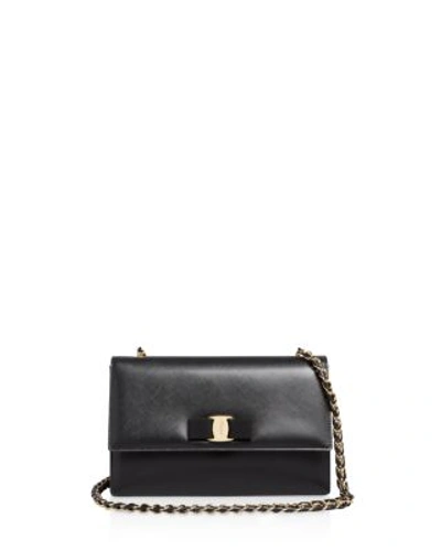 Shop Ferragamo Ginny Saffiano Leather Shoulder Bag In Nero Black/gold
