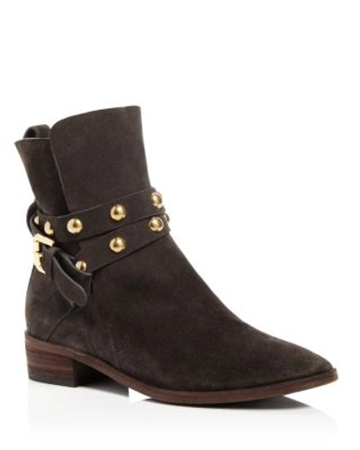 Shop See By Chloé Women's Janis Suede Studded Strap Low Heel Booties - 100% Exclusive In Black