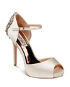 BADGLEY MISCHKA DAWN EMBELLISHED SATIN ANKLE STRAP HIGH-HEEL PUMPS,MP3450