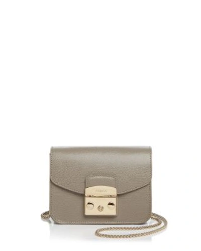 Shop Furla Metropolis Mini Leather Crossbody In Beige/gold