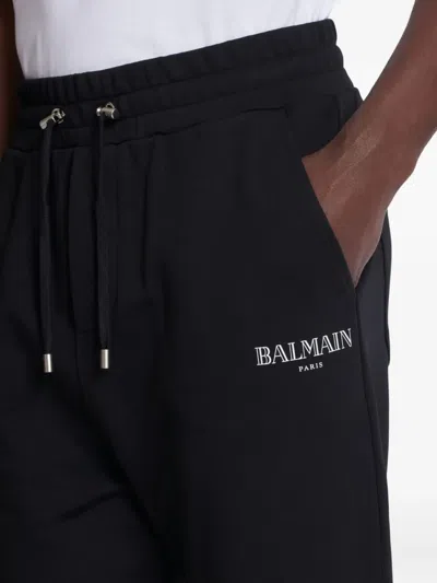 Balmain Logo Printed Elasticated Waistband Track Pants In Black