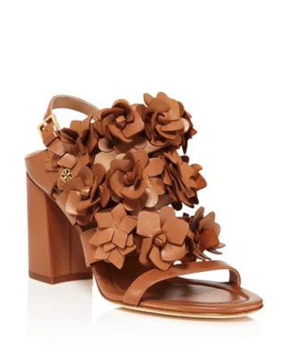 Tory Burch Blossom Strappy Block Heel Sandals In Royal Tan