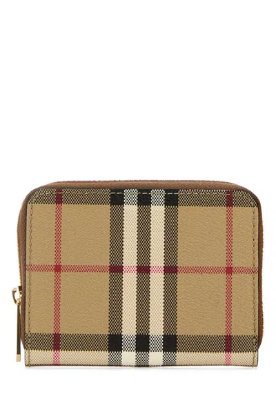 Burberry Monogram Zip Around Wallet Check Pattern In Brown