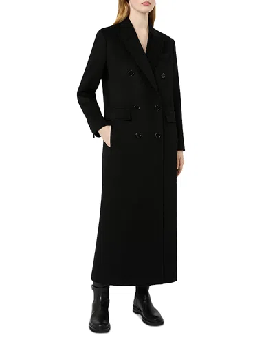 Max Mara Studio Double-breasted Virgin Wool Long Jacket In Black