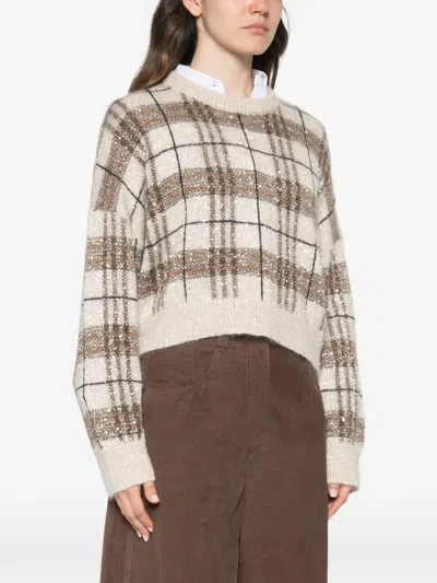 Brunello Cucinelli Plaid-pattern Sequin-embellishment Sweater In Multi
