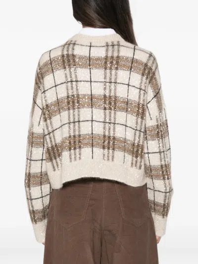 Brunello Cucinelli Plaid-pattern Sequin-embellishment Sweater In Multi