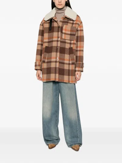 Semicouture Checkered Coat In Brown