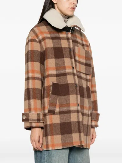 Semicouture Checkered Coat In Brown