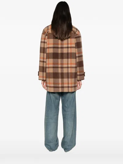 Semicouture Checkered Coat In Brown