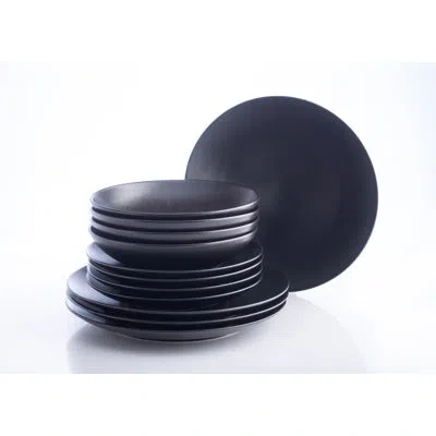 Stone Lain Semplice 12pc Black Matte Stoneware Dinnerware Set In Black