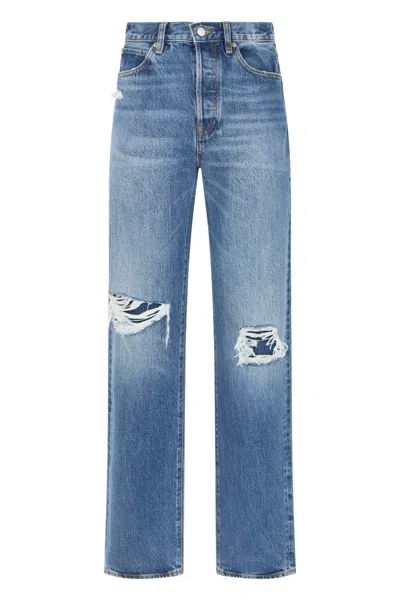 Frame The Vertical High Waist Relaxed Straight Leg Jeans In Blue