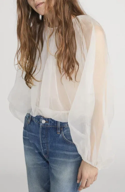 Frame Sheer Silk Top In White