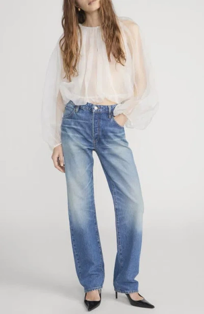 Frame Sheer Silk Top In White