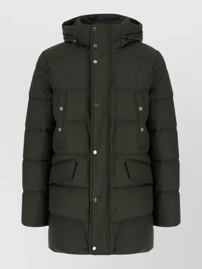 Moorer Polyester Down Hooded Jacket Front Pockets In Green