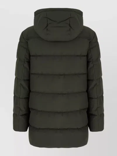 Moorer Polyester Down Hooded Jacket Front Pockets In Green