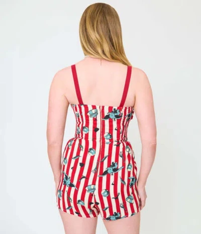 Unique Vintage 1950s Spaghetti Strap Romper In Multi