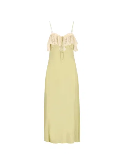 Chloé Chloe Lace-trim Silk-georgette Maxi Dress In Green