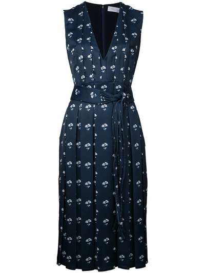 Victoria Beckham Daisy Pleated Satin Dress In Blue