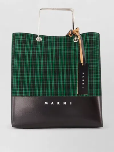 Marni Small Shopper Bag Wool Shoulder Top Handle In Green