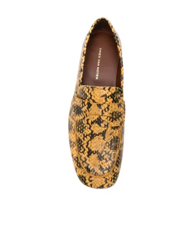 Dries Van Noten Snakeskin-effect Leather Loafers In Yellow