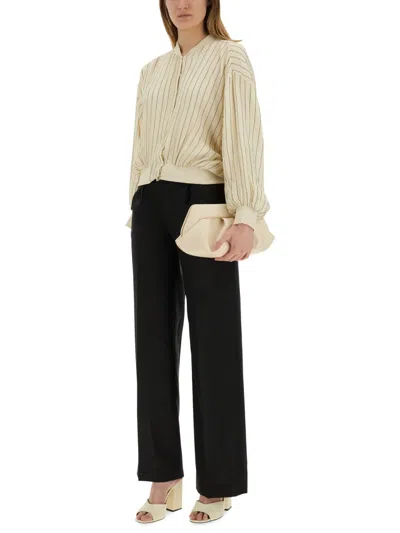 Alysi Silk Bomber Jacket With Subtle Stripes In Nude