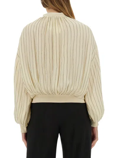 Alysi Silk Bomber Jacket With Subtle Stripes In Nude