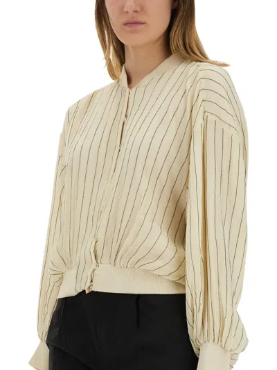 Alysi Silk Bomber Jacket With Subtle Stripes In Nude