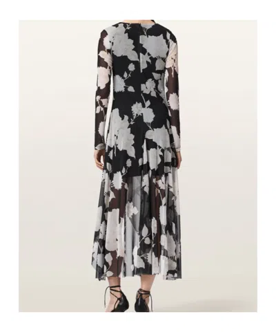 Allsaints Polyester Loria Draped Mesh Midi Dress In Black