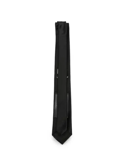 Saint Laurent Men Navy Blue Solid Tie In Yellow