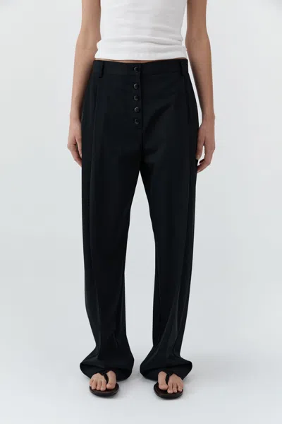 St Agni Wool Button Front Pleat Pants In Black