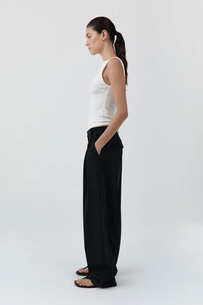 St Agni Wool Button Front Pleat Pants In Black