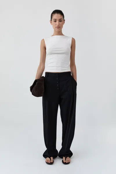 St Agni Wool Button Front Pleat Pants In Black