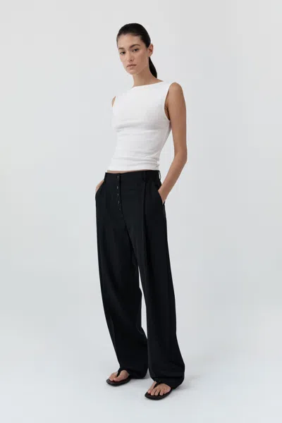 St Agni Wool Button Front Pleat Pants In Black