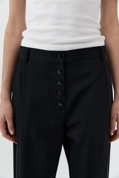 St Agni Wool Button Front Pleat Pants In Black