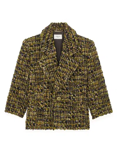 Saint Laurent Multicolor Wool Oves Aries Full-length Jacket In Green