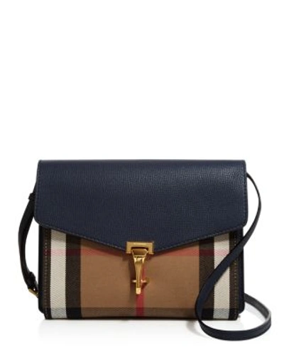 Shop Burberry Macken House Check Small Crossbody In Ink Blue/gold