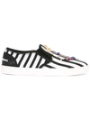 Dolce & Gabbana Woman Embellished Striped Textured-leather Slip-on Sneakers White In Black White