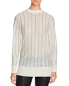 DKNY Crewneck Pinstripe Merino Wool Sweater,1857016GESSO/BLACK
