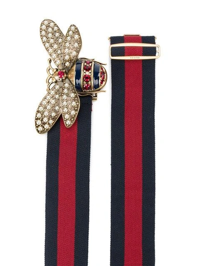 Shop Gucci Bee Embellished Web Belt