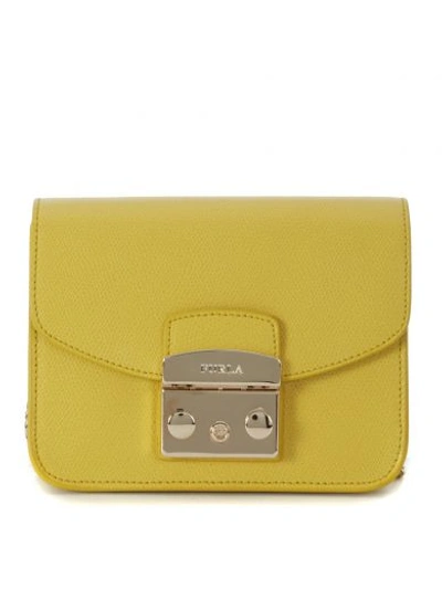 Furla Metropolis Mini Mustard Colored Leather Shoulder Bag In Giallo