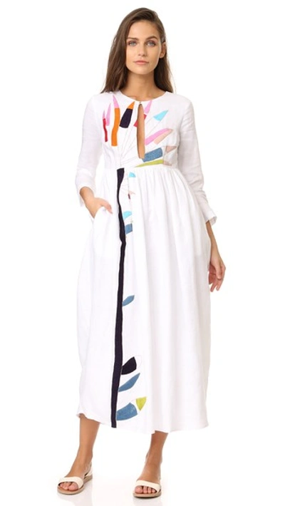 Mara Hoffman Xylophone-embroidered Midi Linen Dress In Xylophone Embroidery