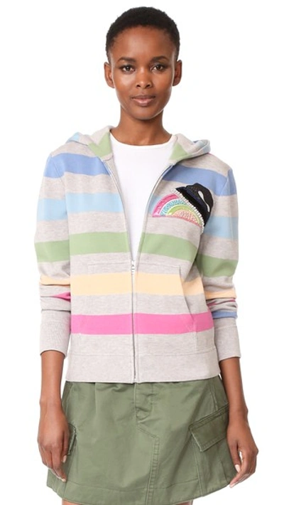 Marc Jacobs Woman Appliquéd Striped Jersey Hooded Top Light Gray In Pnk-mult