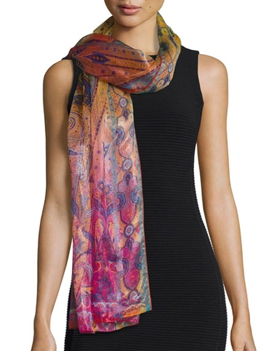 Etro Dhely Metallic Paisley Ombre Scarf In Blue/pink
