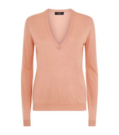 Theory Yulia V-neck Jumper In Pale Rose