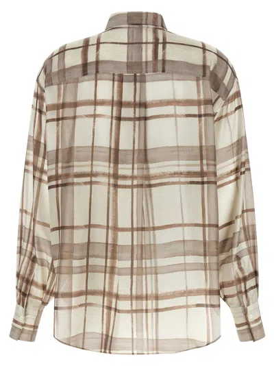 Brunello Cucinelli Check-pattern Silk Blouse In Burgundy