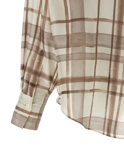 Brunello Cucinelli Check-pattern Silk Blouse In Burgundy