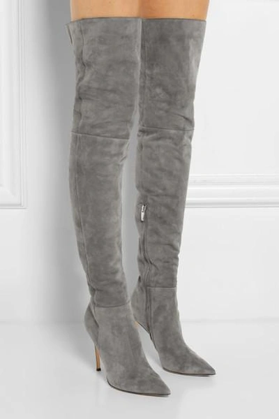 Shop Gianvito Rossi Suede Over-the-knee Boots In Gray