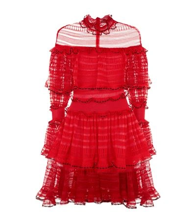 Alexander Mcqueen Ruffle-trimmed Ladder-lace Dress In Poppy Red | ModeSens