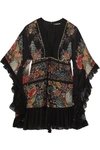ROBERTO CAVALLI Lace-up ruffled printed silk-georgette mini dress