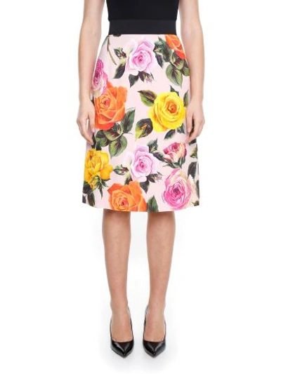 Dolce & Gabbana Rose Print Skirt In Rose Multicolor F.rosa|giallo